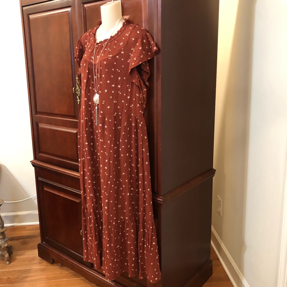Universal Thread Rust Red Floral Midi Dress - Picture 6 of 8